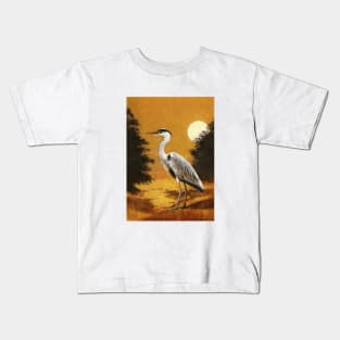 Heron On Gold Kids T-Shirt